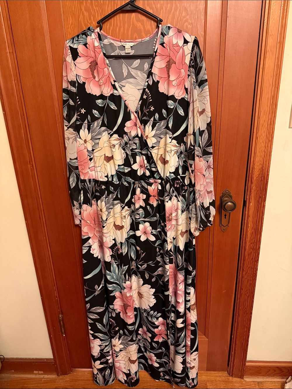 Cato Black Maxi Dress with Pink and Cream Floral Print